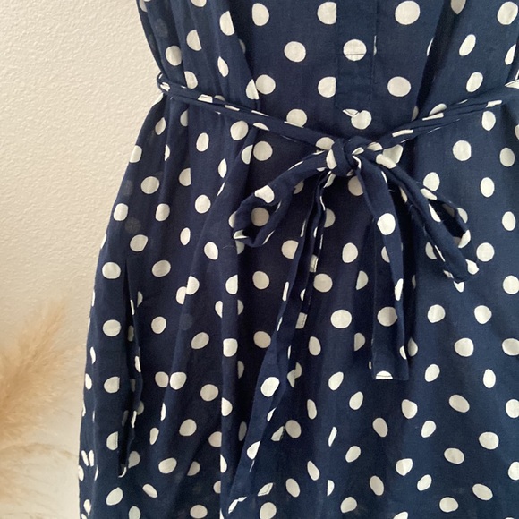J. Crew navy polka dot shirt dress sleeveless tunic cream blue tie waist medium - Picture 5 of 15
